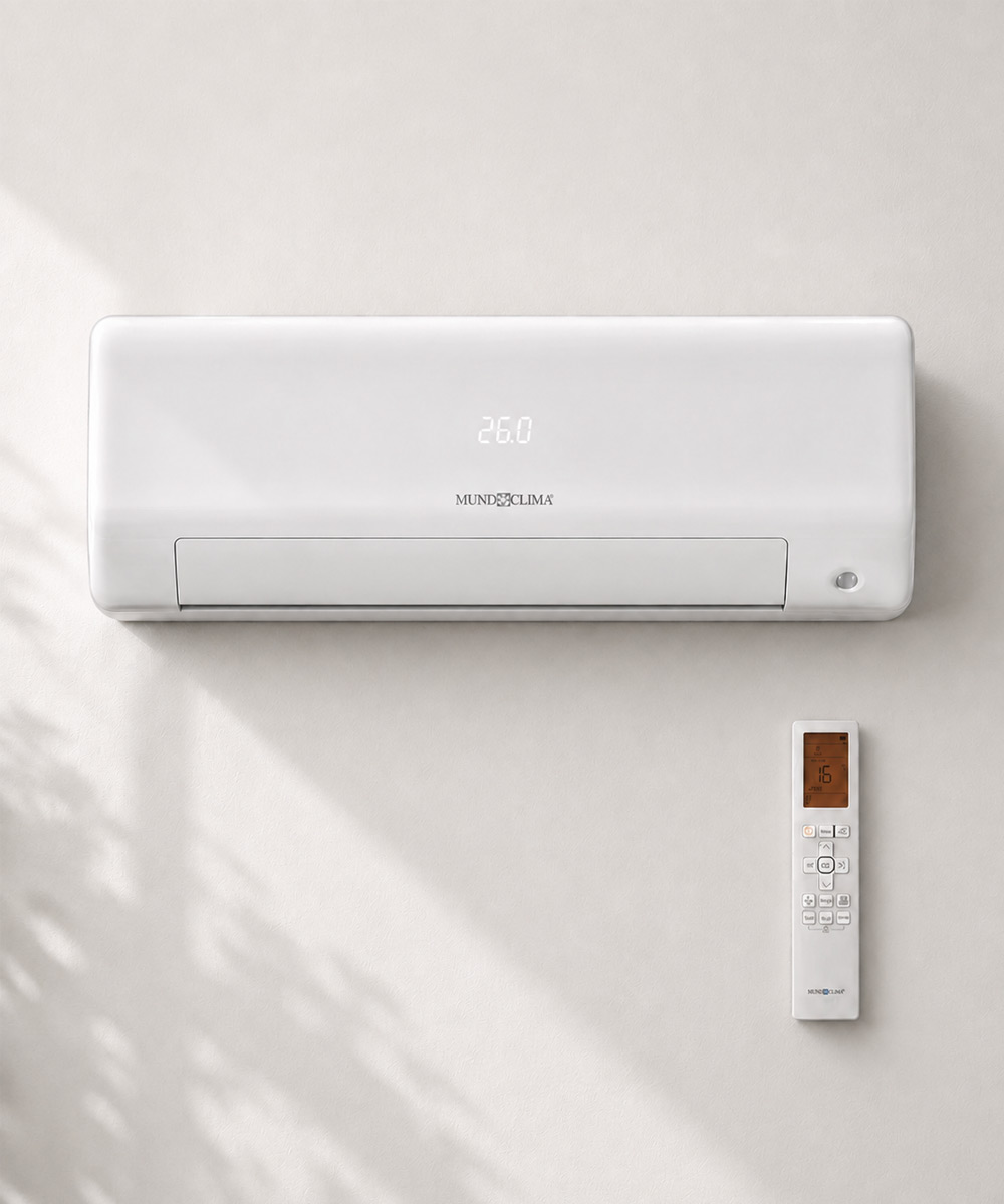 Split pared Mundoclima MUPR-24-H14X - unidad interior Aire acondicionado split de pared Mundoclima MUPR-24-H14X instalado, unidad interior con mando a distancia